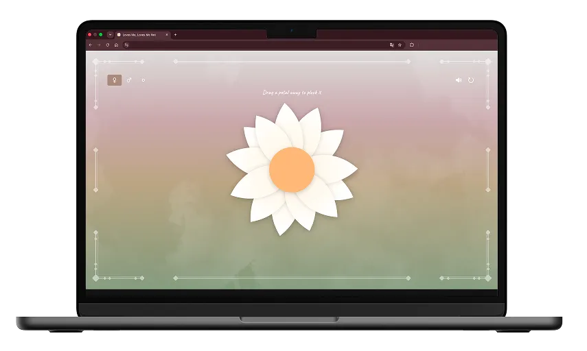 Het spel op een laptop met een wit madeliefje