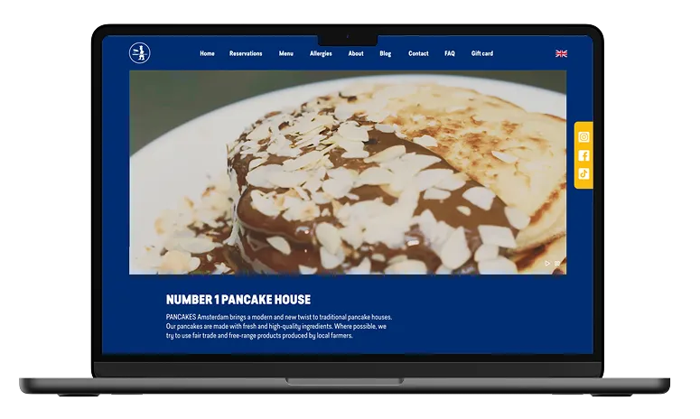 The homepage with a video of a pancake