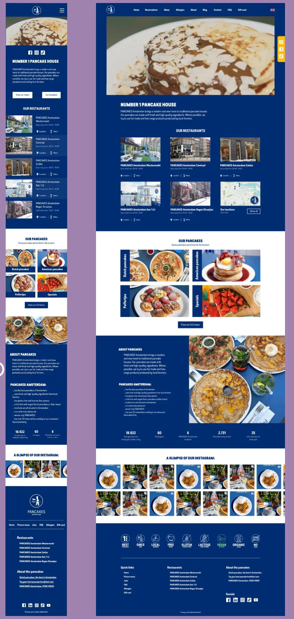 Full pages of the website on mobile and desktop